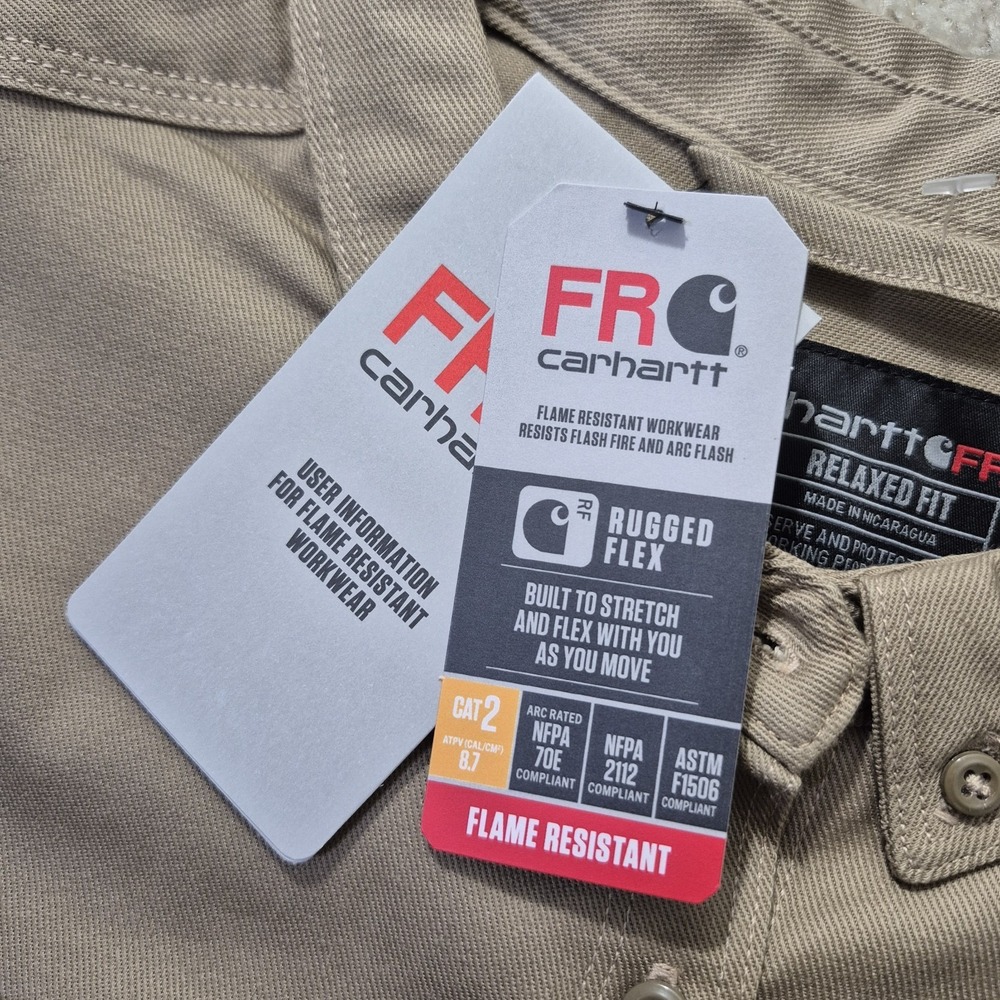 Carhartt FR Shirt Rugged Flex Twill Womens 2XL Khaki Flame Resistant Welder New - Picture 3 of 11
